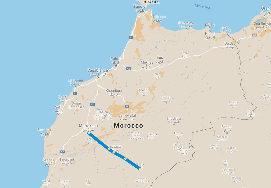 2 day tour Desert Marrakech Zagora map