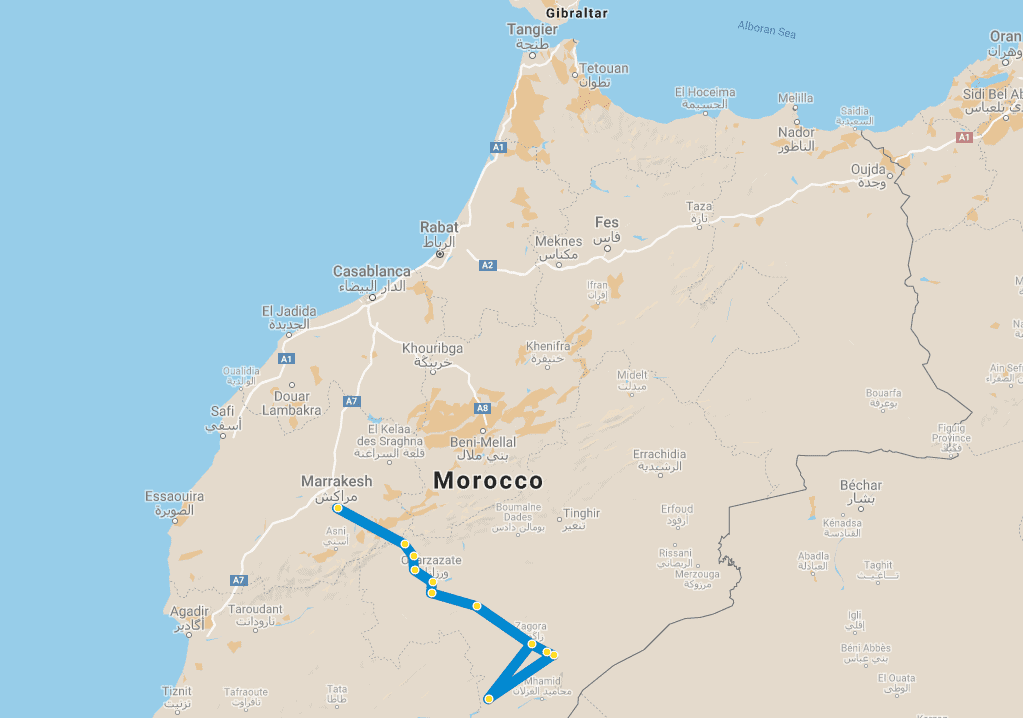 5 day tour Desert Marrakech Chegaga map