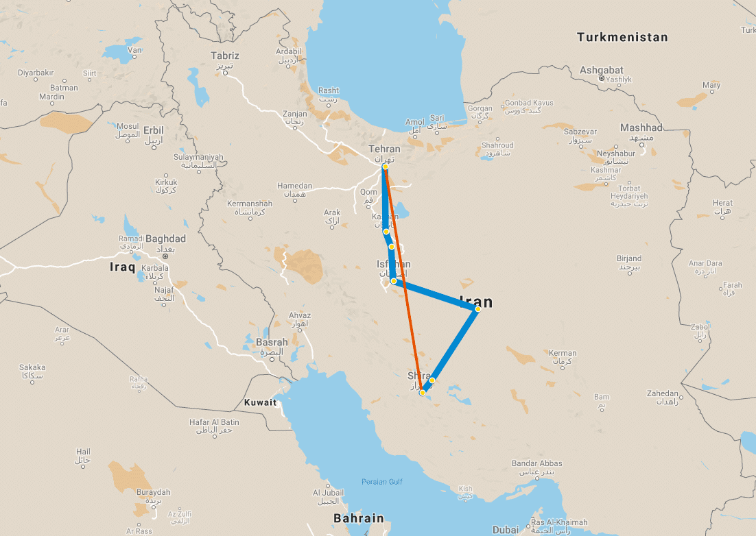 9 day tour Iran Classic map