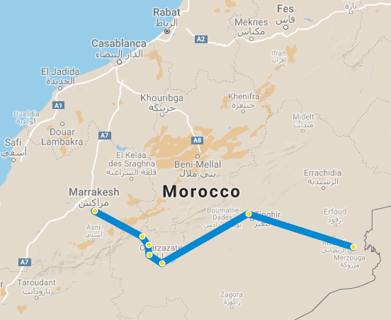 map desert trip in morocco