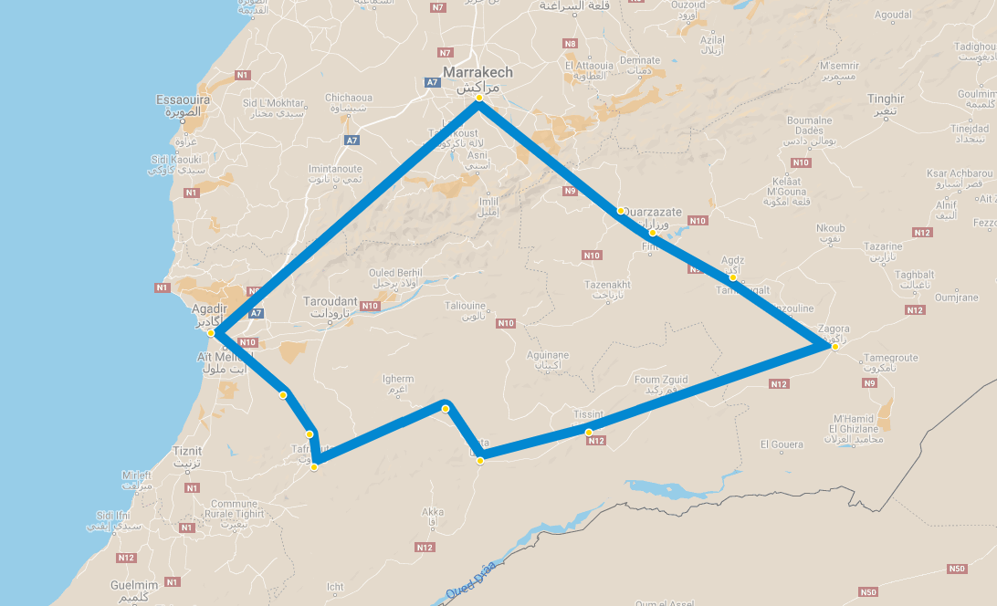 Map Agadir Desert Group Tour Morocco