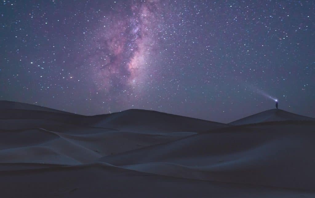 Star in the sky over the dunes in Morocco