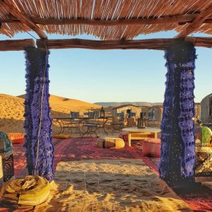 Desert camp in Tinfou dunes that makes part of a 2-day Zagora desert tour in Morocco
