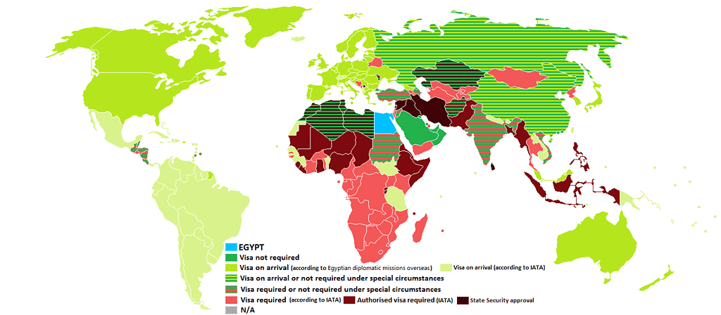 Egypt visa policy map Visas Egypt Visa Policy Map