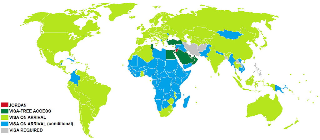 Jordan visa policy map Visas Jordan Visa Policy Map