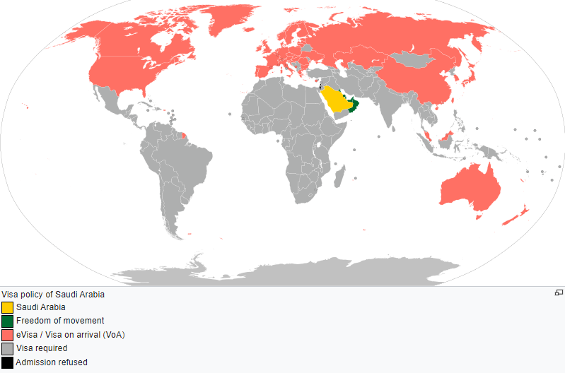 Saudi Arabia Visa Policy Map