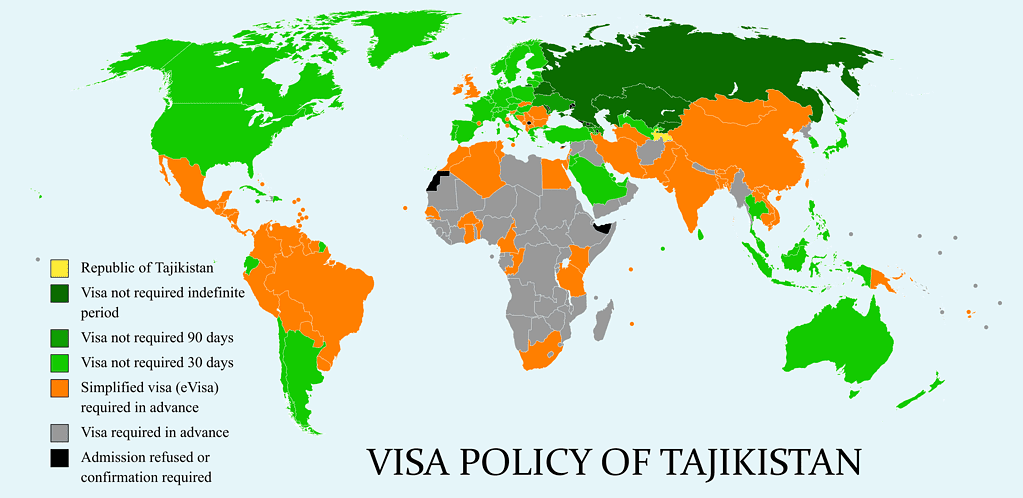Tajikistan Visa policy map Visas Tajikistan Visa Policy Map