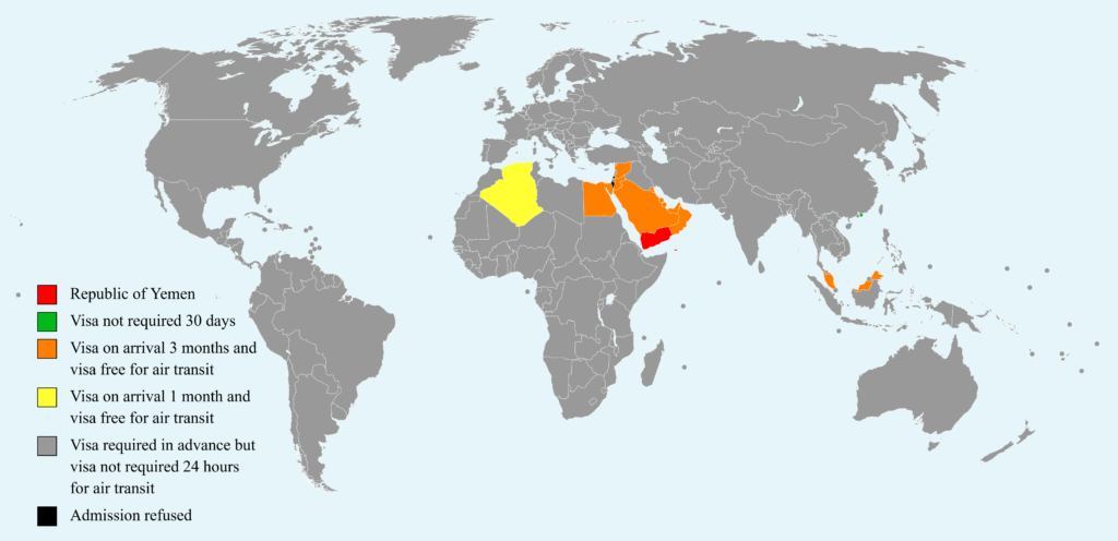 Yemen Visa Policy Map