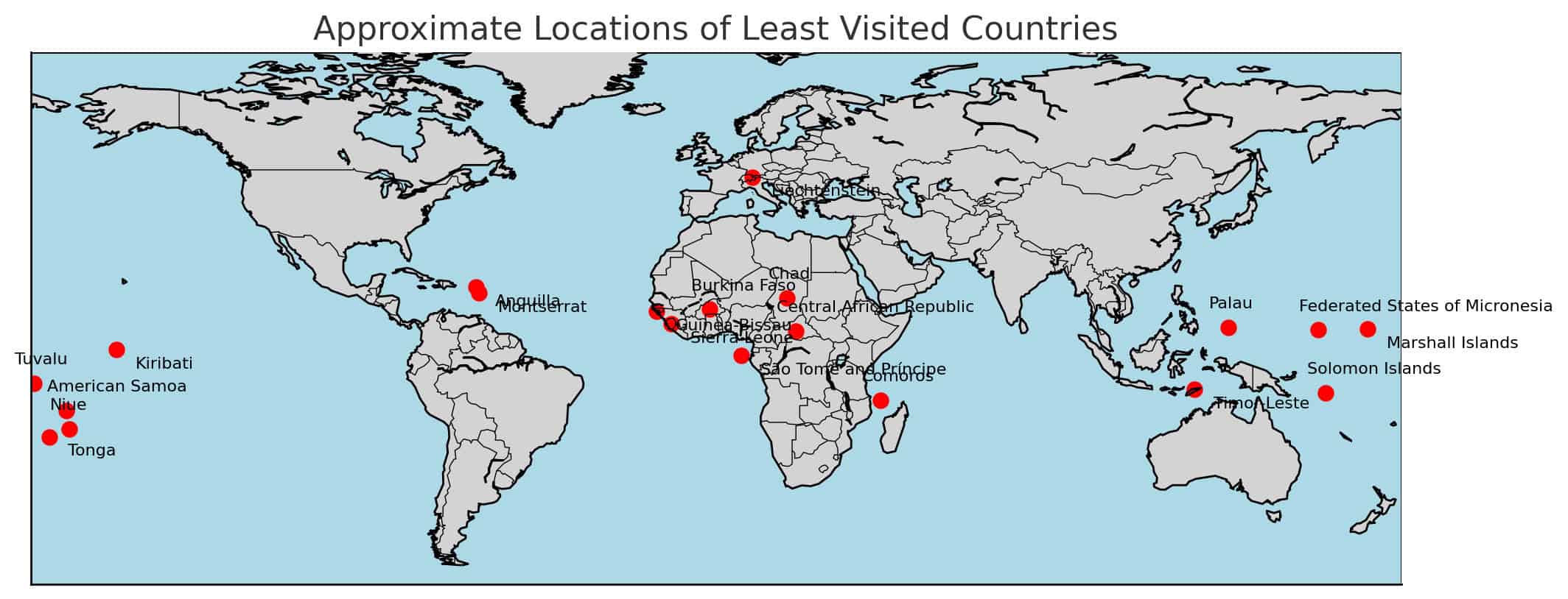 Map Least visited countries in the world Travel Map Least visited countries in the world