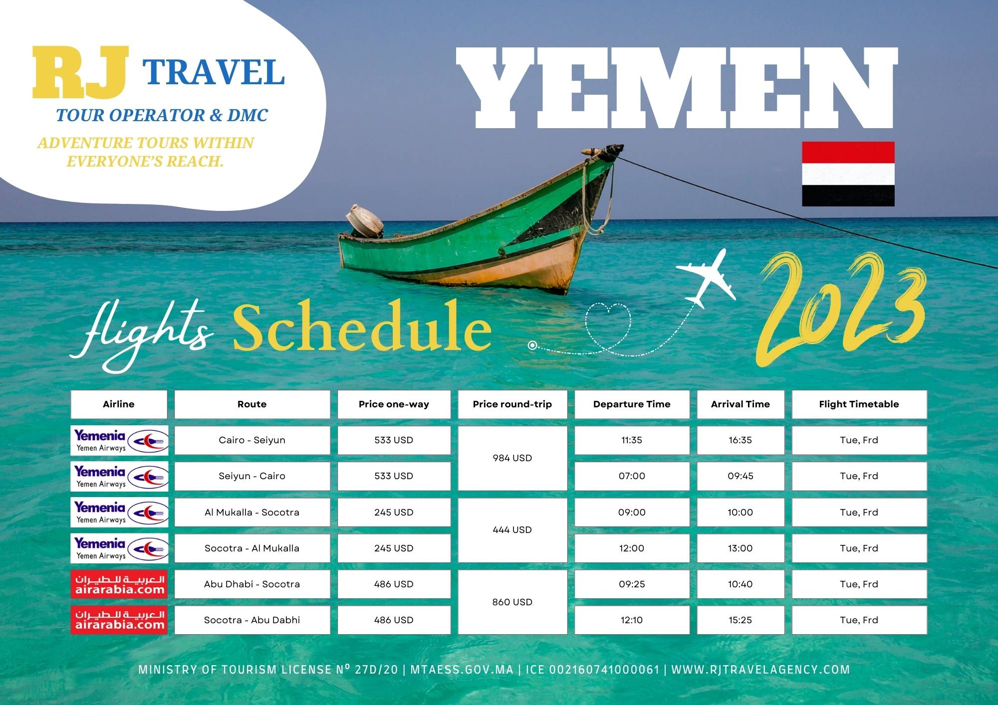Flights to Socotra Island Yemen and Socotra Island flight schedule and prices
