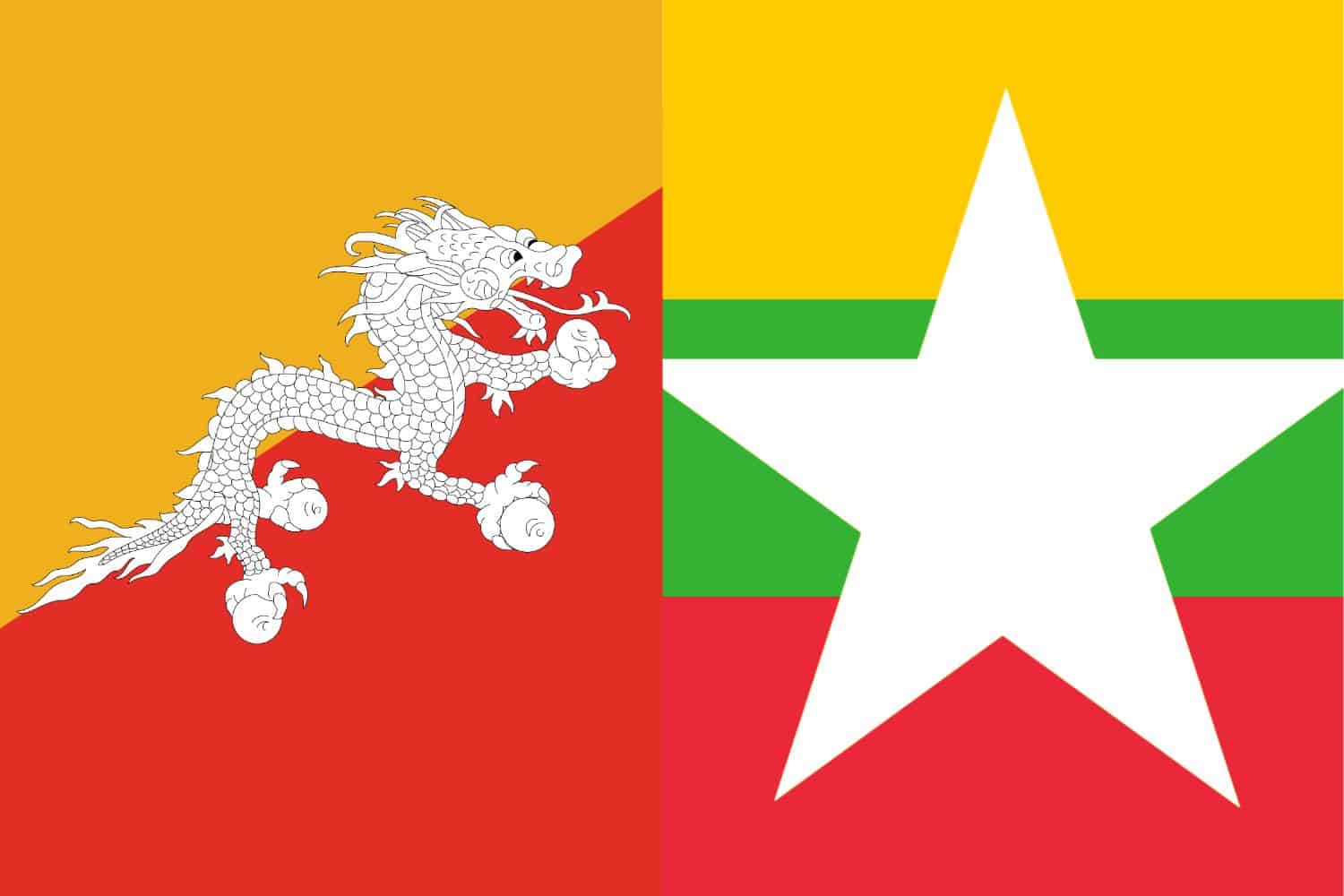 Bhutanese Flag vs Myanmar BurmeseFlag Bhutan, Flags Flag of Bhutan Bhutanese Flag vs Myanmar BurmeseFlag