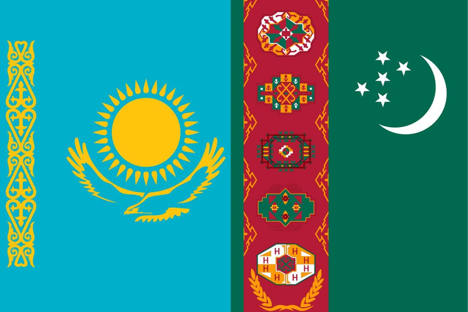 Kazakh Flag vs Turkmenistan Flag Flags Flag of Kazakhstan Kazakh Flag vs Turkmenistan Flag