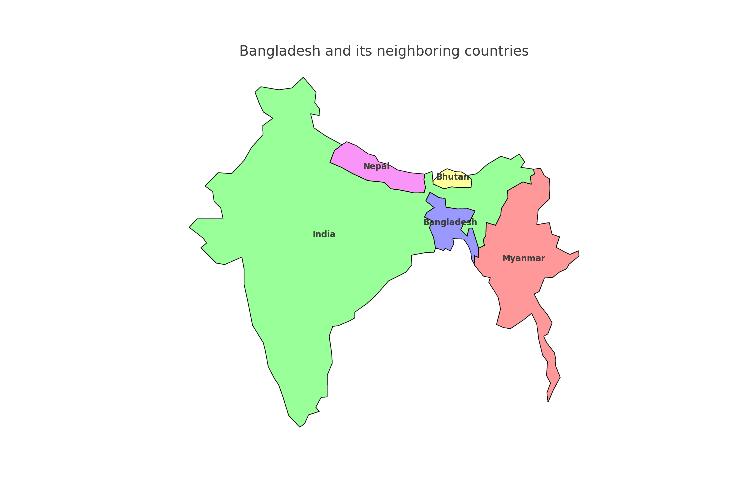Map with the Borders of Bangladesh Geography Map with the Borders of Bangladesh