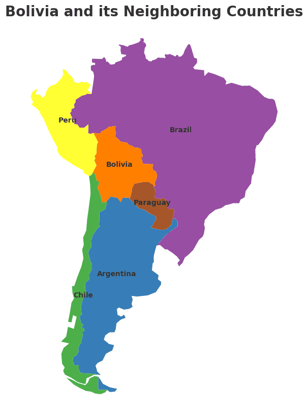 Map with the Borders of Bolivia Geography Map with the Borders of Bolivia