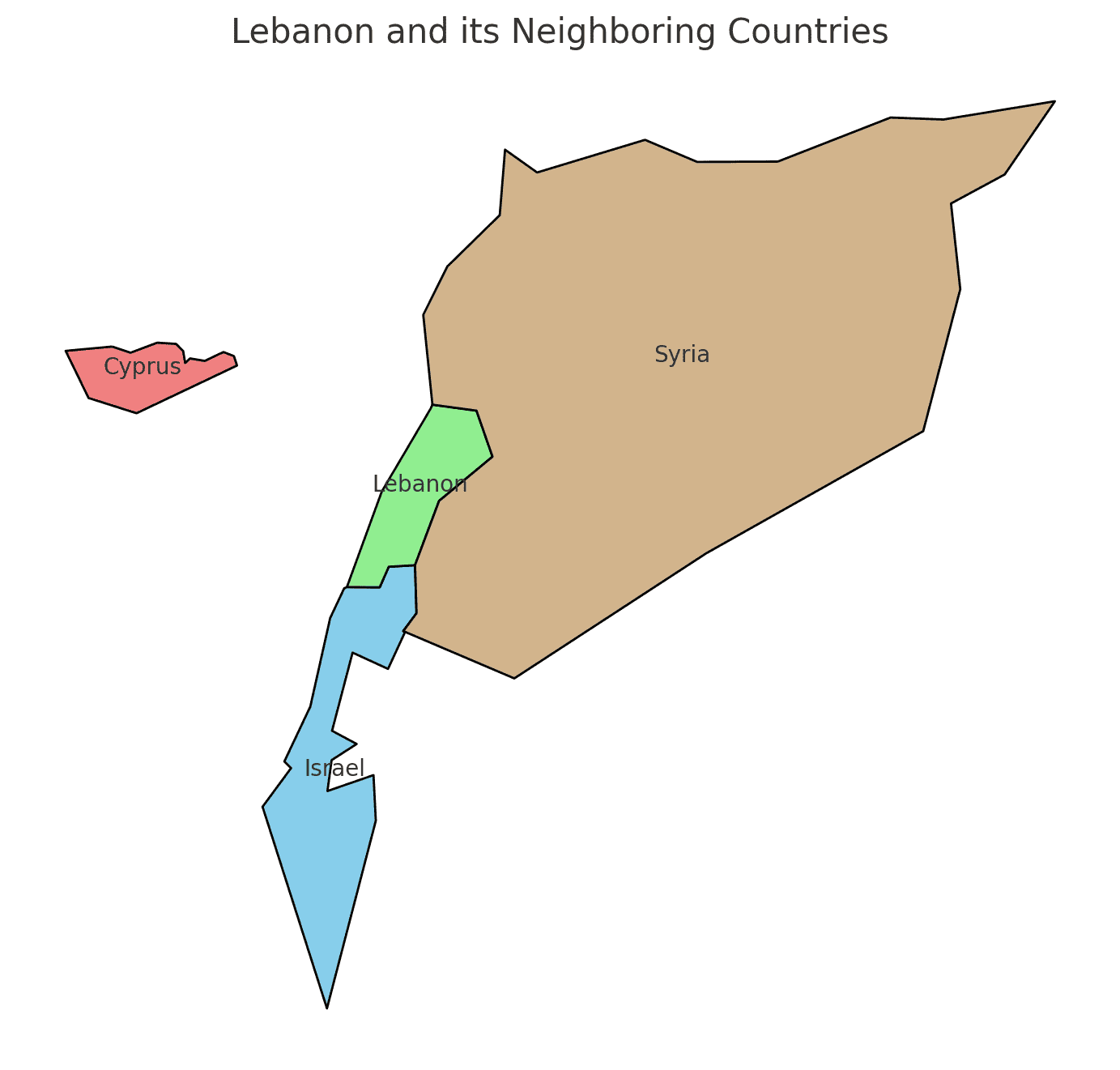 Map with the Borders of Lebanon Geography Map with the Borders of Lebanon