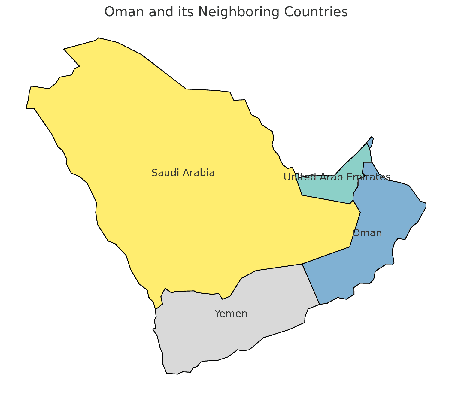 Map with the Borders of Oman Geography Geography of Oman Map with the Borders of Oman