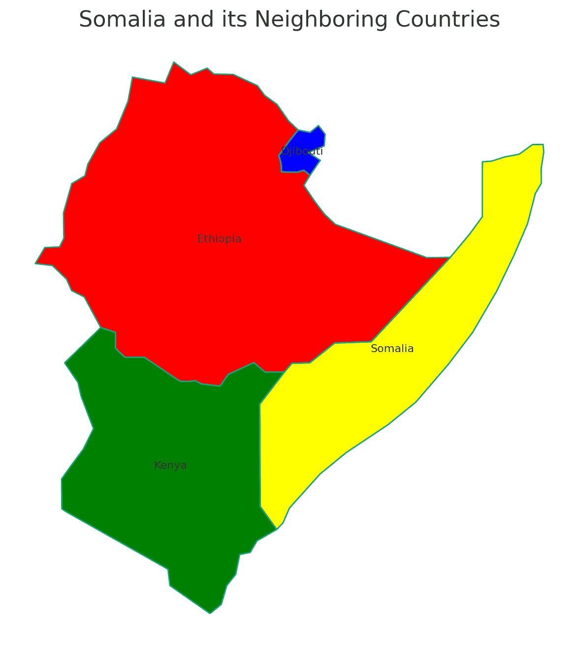 Map with the Borders of Somalia Geography Map with the Borders of Somalia