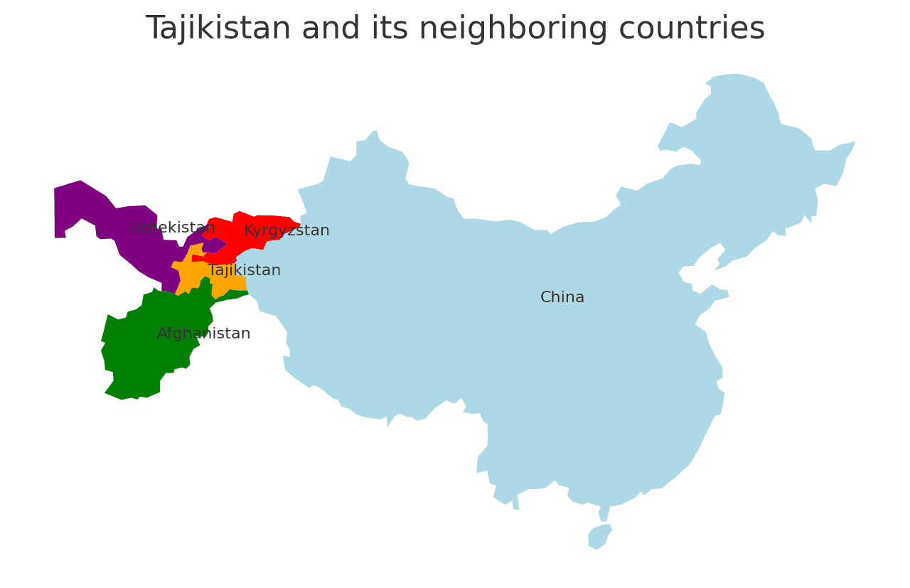 Map with the Borders of Tajikistan Geography Map with the Borders of Tajikistan