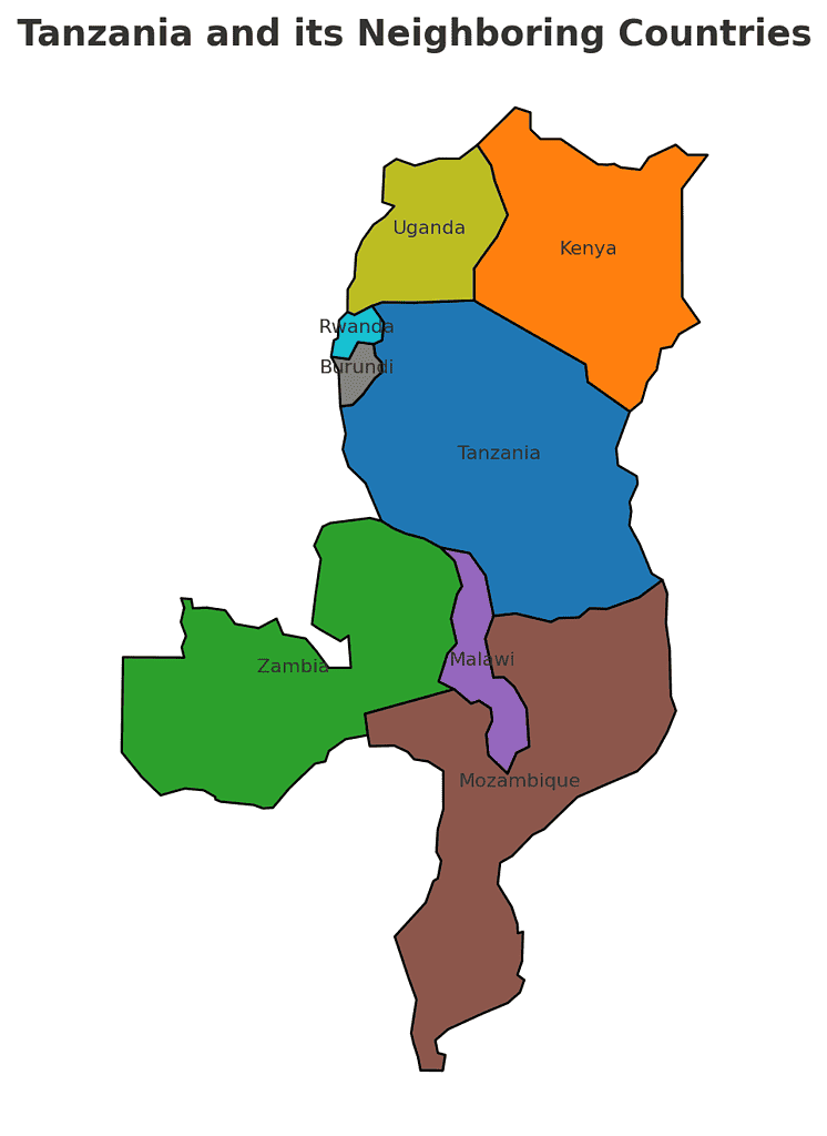 Map with the Borders of Tanzania Geography Map with the Borders of Tanzania