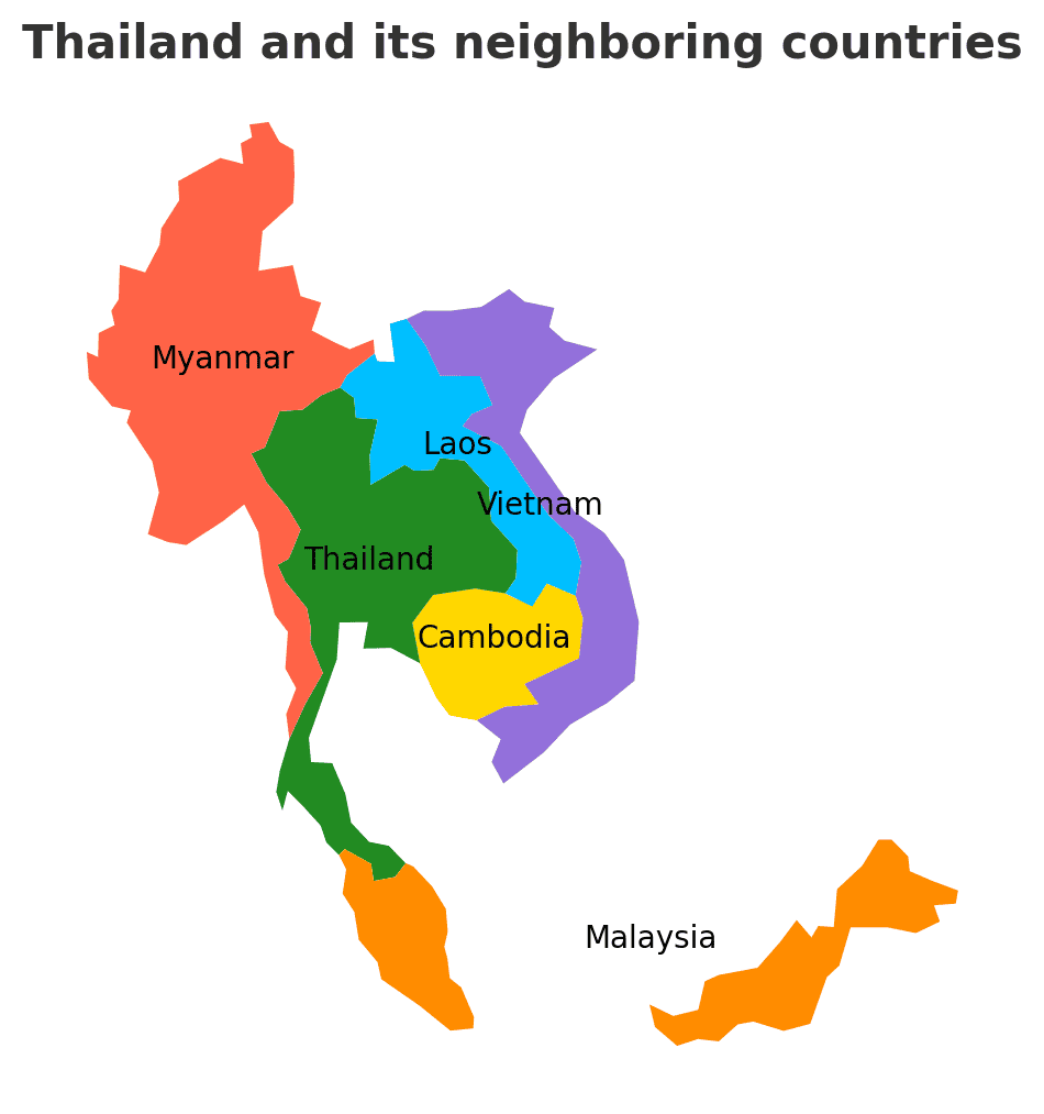 Map with the Borders of Thailand Geography Geography of Thailand Map with the Borders of Thailand