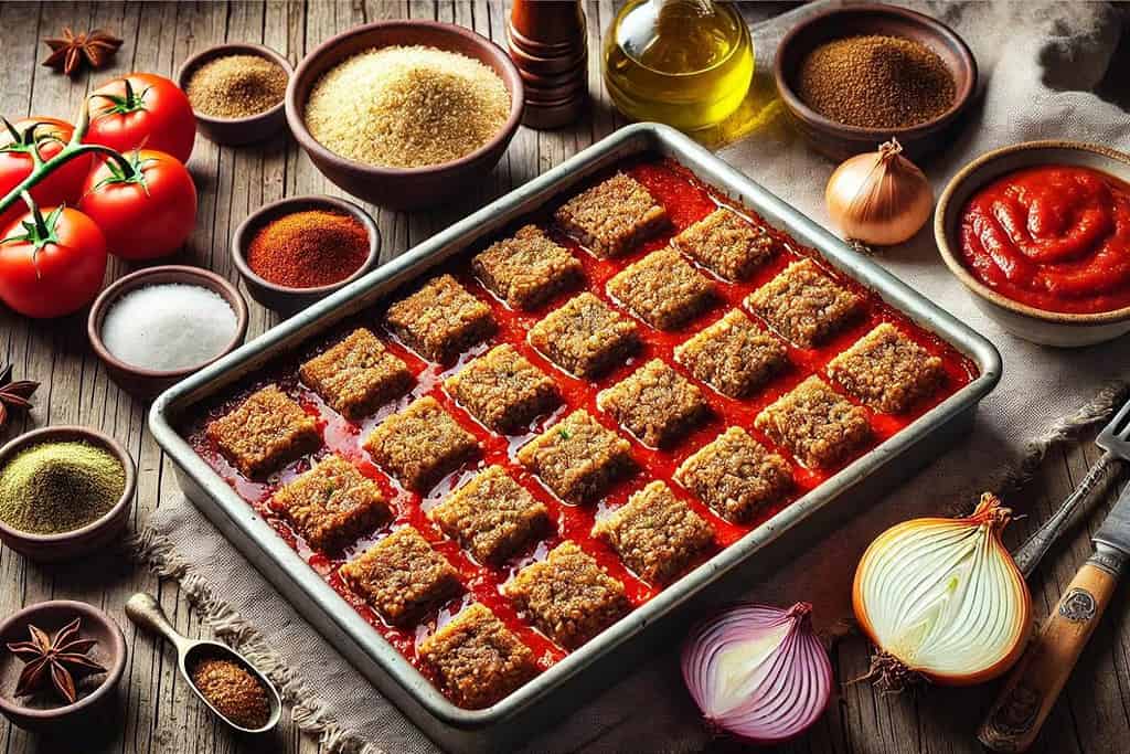 Kibbeh Bil Sanieh with Tomato Sauce Syria, Recipes Kibbeh Bil Sanieh with Tomato Sauce