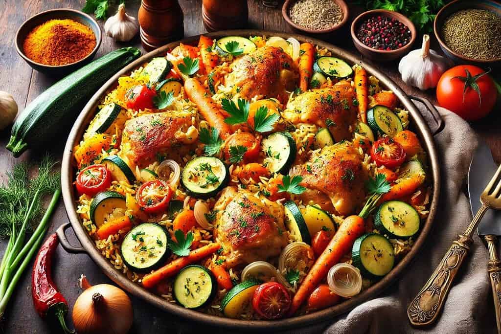 Chicken Maqluba with Vegetables Iraq, Recipes Chicken Maqluba with Vegetables