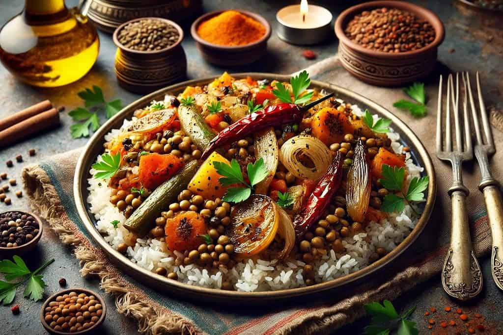 Mujaddara with Roasted Vegetables Iraq, Recipes Mujaddara with Roasted Vegetables