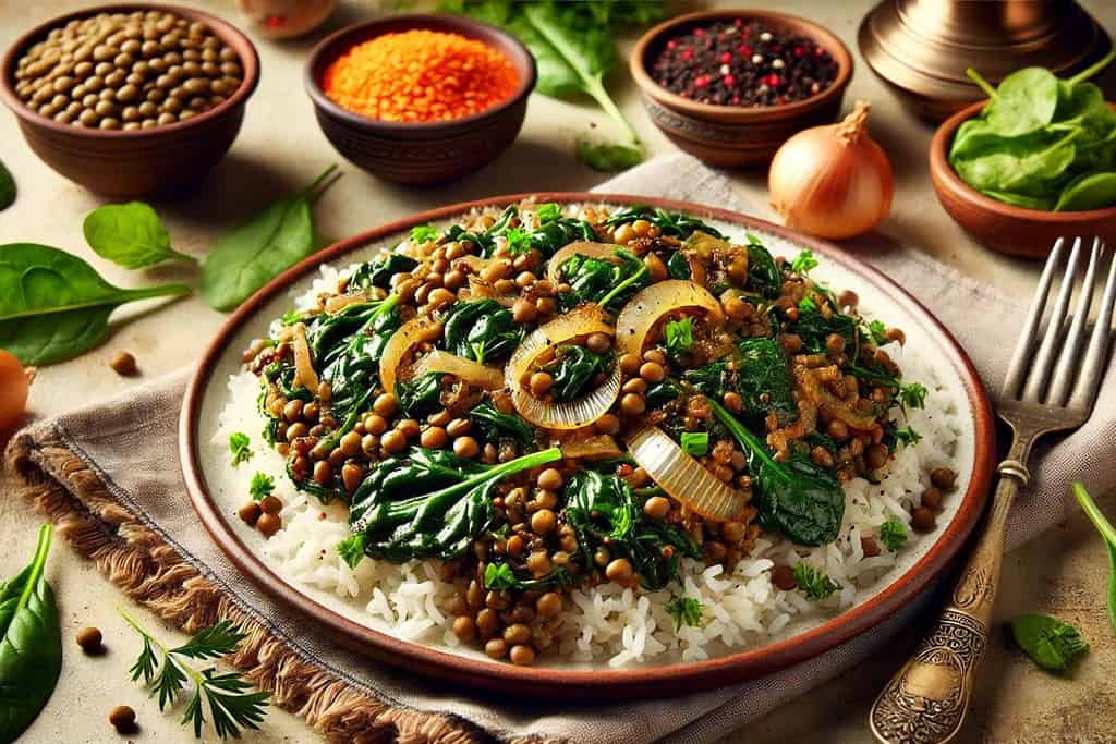 Mujaddara with Spinach Iraq, Recipes Mujaddara with Spinach
