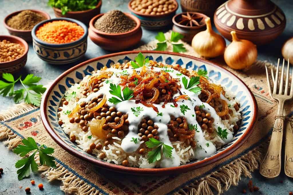 Mujaddara with Yogurt Sauce Iraq, Recipes Mujaddara with Yogurt Sauce