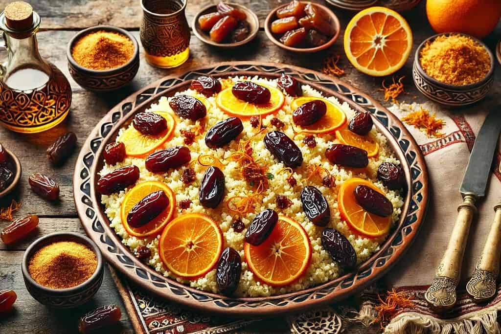 Sweet Couscous with Orange and Dates Algeria, Recipes Sweet Couscous with Orange and Dates