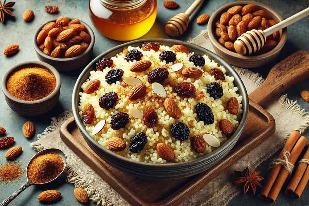 Sweet Couscous with Raisins and Almonds Algeria, Recipes Sweet Couscous with Raisins and Almonds