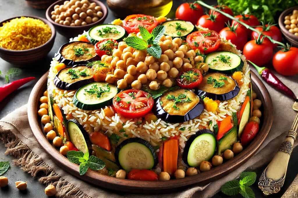 Vegetarian Maqluba with Chickpeas Iraq, Recipes Vegetarian Maqluba with Chickpeas