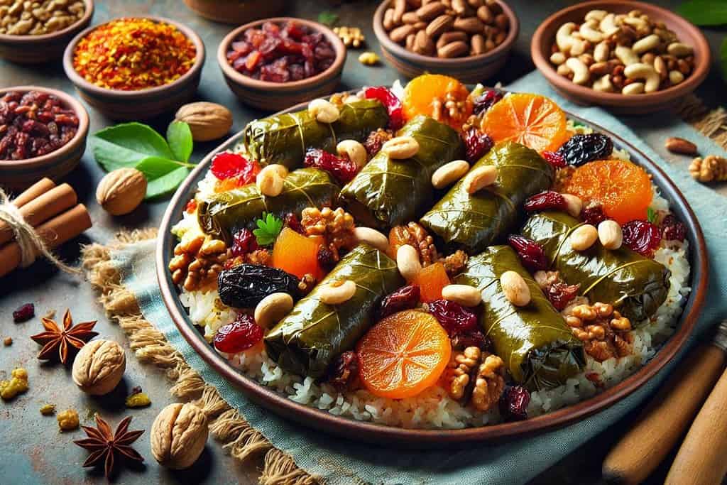 Syrian Yalanji with Nuts and Dried Fruits Syria, Recipes Syrian Yalanji with Nuts and Dried Fruits
